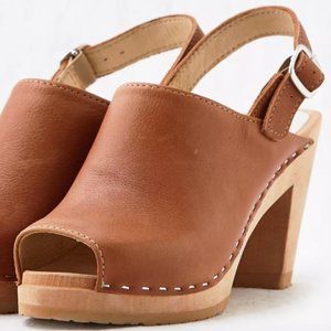 Maguba Malaga Brown Leather Open Toe Heeled Slingback Clogs SZ 37